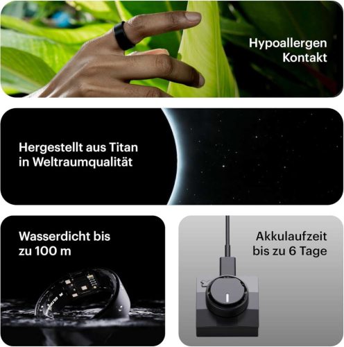 ULTRAHUMAN Ring Air Smart Gyűrű, Titanium, 9-es méret, Bluetooth, Proprietary Operating System, 0.5 MB Tárhely, Lítiumion Akkumulátor, 1 Db, Unisex Felnőtt, Minimalista Stílus