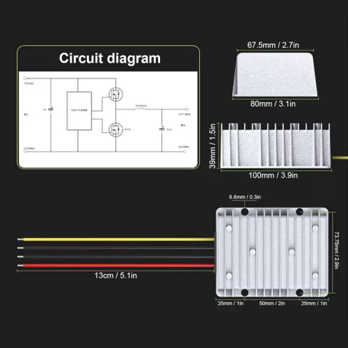 Jenngaoo 36V 48V-ról 24V-ra 30A 720W DC Feszültségcsökkentő Transzformátor