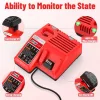 WECACHWE Milwaukee Akkutöltő, 12V-18V Lítium-Ion Szerszámakku, 100-240V AC, 10,8-18V 3A DC, Gyors Töltés 1 h, Biztonsági Védelem, Milwaukee Csatlakozó, CE, Piros