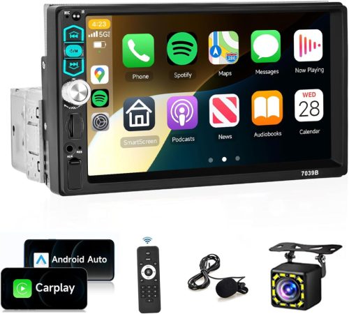 Podofo 7 hüvelykes 1080P HD érintőképernyős autórádió Carplay és Android Auto támogatással