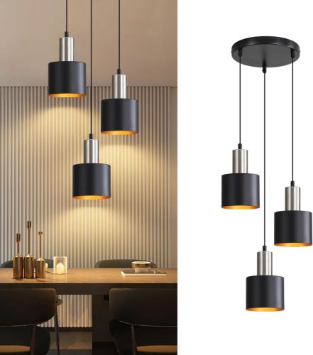 Lichtmaler 3 Lángos Vintage Függőlámpa E27 Fekete-Arany