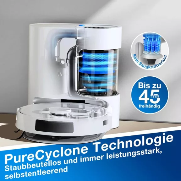 ECOVACS Deebot N20 Plus Robotporszívó, Felmosó Funkció, 8000 Pa Szívóerő, Porzsákmentes PureCyclone Állomás, ZeroTangle, HEPA Szűrő, Fehér