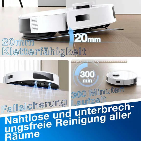 ECOVACS Deebot N20 Plus Robotporszívó, Felmosó Funkció, 8000 Pa Szívóerő, Porzsákmentes PureCyclone Állomás, ZeroTangle, HEPA Szűrő, Fehér