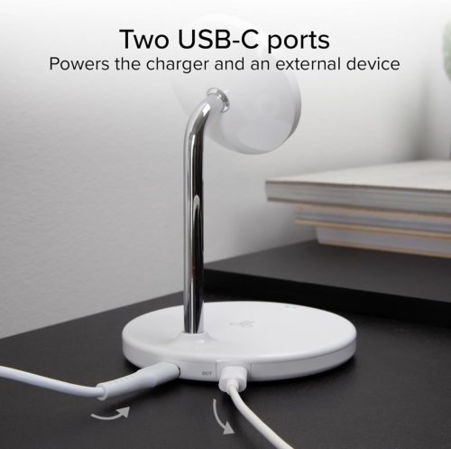 SBS 2 az 1-ben Vezetéknélküli Töltőállomás, 15W MagSafe Gyors Töltés, 5W Vezeték Nélküli Bázis, ADS Rendszer, USB-C Tápbemenet, AirPods, Android Telefon, iPhone, Fehér