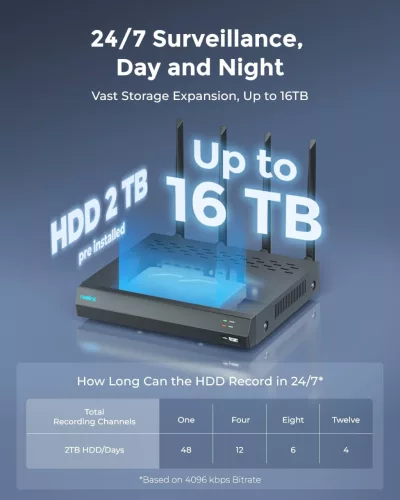 REOLINK 4K 16 csatornás WiFi NVR Wi-Fi 6-tal és 2TB HDD-vel