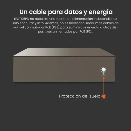 Tenda TEG1105PD PoE Switch, 5 Port Gigabit, 4x PoE PSE, 1x PoE PD, IEEE 802.3af, 22W PoE Költségkeret, Fém Ház, Asztali, Fali, Fekete