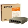 Tenda TEG1105PD PoE Switch, 5 Port Gigabit, 4x PoE PSE, 1x PoE PD, IEEE 802.3af, 22W PoE Költségkeret, Fém Ház, Asztali, Fali, Fekete