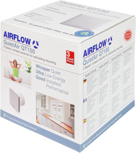 Airflow QT150B Elszívó Ventilátor, 150mm, 260 m³/óra Szellőzés, 2 Sebesség, Ultra Csendes 35 dB(A), Energiatakarékos 6/10W, Akár 72 L/s