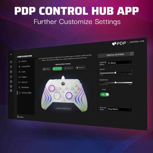 PDP Afterglow Wave Vezetékes Kontroller, Xbox Series X|S, Xbox One, Windows PC, RGB LED Világítás, PDP Control Hub App, Hangerőszabályzás D-Padon, Share Gomb, USB-C, Fehér