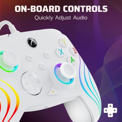 PDP Afterglow Wave Vezetékes Kontroller, Xbox Series X|S, Xbox One, Windows PC, RGB LED Világítás, PDP Control Hub App, Hangerőszabályzás D-Padon, Share Gomb, USB-C, Fehér