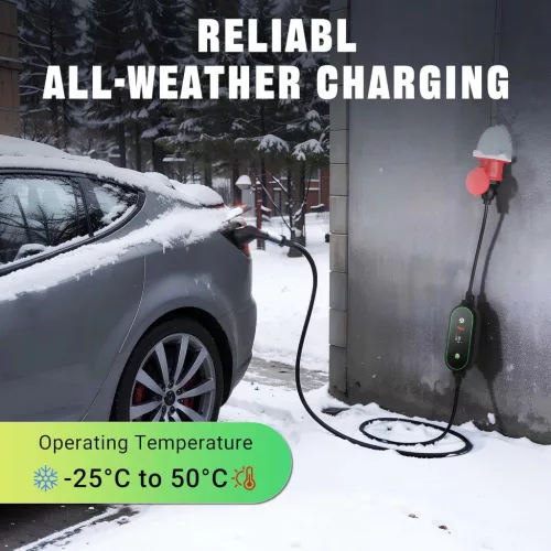 Tera FUN-P03-EU Hordozható EV Töltő, 11 kW, 3 Fázis, 6-16 A, 230 V, CEE 5 Pólusú, 7,5 m Kábel, Állítható Töltőáram, Késleltetett Indítás, Fekete