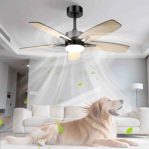 Hisummer 106 cm Mennyezeti Ventilátor Világítással és Távirányítóval, Fekete-Barna Két Színű Lapát, 3 CCT, 6 Sebesség