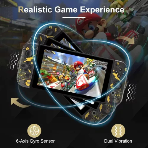 PPKKAI Joy Cons Nintendo Switch Kontroller, Vezeték Nélküli, Átlátszó, Pokemon Minta, Dual Vibration, 6 Tengelyes Giroszkóp, Wake Up, Beépített Akkumulátor