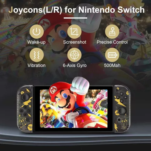 PPKKAI Joy Cons Nintendo Switch Kontroller, Vezeték Nélküli, Átlátszó, Pokemon Minta, Dual Vibration, 6 Tengelyes Giroszkóp, Wake Up, Beépített Akkumulátor