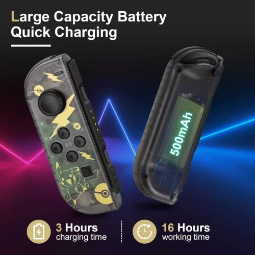 PPKKAI Joy Cons Nintendo Switch Kontroller, Vezeték Nélküli, Átlátszó, Pokemon Minta, Dual Vibration, 6 Tengelyes Giroszkóp, Wake Up, Beépített Akkumulátor