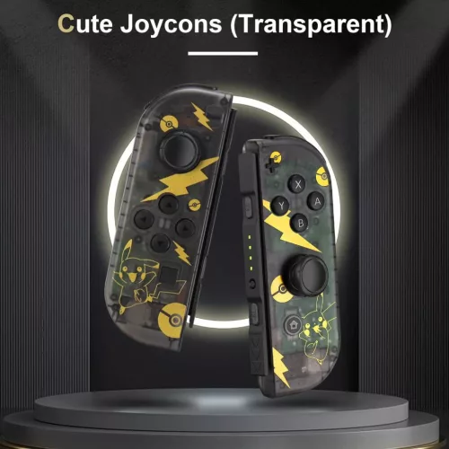 PPKKAI Joy Cons Nintendo Switch Kontroller, Vezeték Nélküli, Átlátszó, Pokemon Minta, Dual Vibration, 6 Tengelyes Giroszkóp, Wake Up, Beépített Akkumulátor