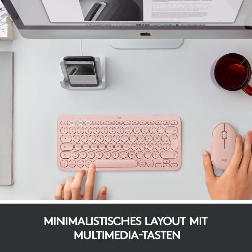 Logitech K380 Multi-Device Bluetooth Billentyűzet Mac-hez, QWERTZ, 3 Eszköz Easy-Switch, Multimédia Gombok, 2×AAA, 24 Hónap Üzemidő, Rózsaszín