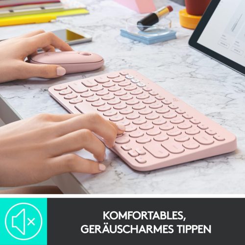 Logitech K380 Multi-Device Bluetooth Billentyűzet Mac-hez, QWERTZ, 3 Eszköz Easy-Switch, Multimédia Gombok, 2×AAA, 24 Hónap Üzemidő, Rózsaszín