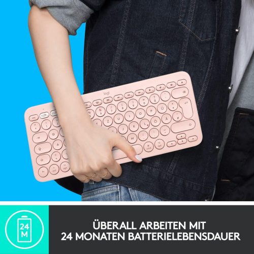 Logitech K380 Multi-Device Bluetooth Billentyűzet Mac-hez, QWERTZ, 3 Eszköz Easy-Switch, Multimédia Gombok, 2×AAA, 24 Hónap Üzemidő, Rózsaszín