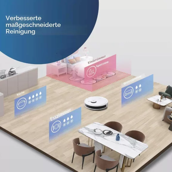 ECOVACS Deebot N8 Robotporszívó Felmosó Funkcióval, 2300 Pa, TrueMapping 1.0 Lézer Navigáció, HEPA Szűrő, 4 Szívóerő Szint, Fehér