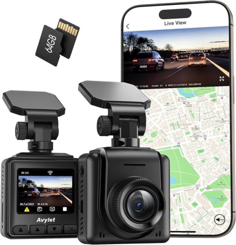 Avylet 2K Wi-Fi Dash Cam, 64GB Kártyával, GPS Modul Támogatással, 24H Parkolási Móddal, G-Szenzorral és Loop Recording-al