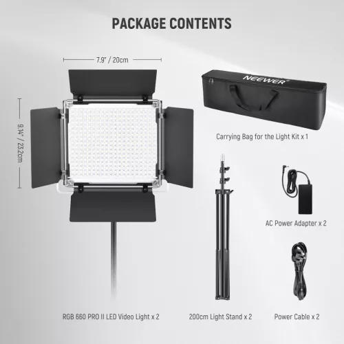 NEEWER 660 PRO II 50W RGB LED Videó Lámpa Készlet App Vezérléssel és Állvánnyal