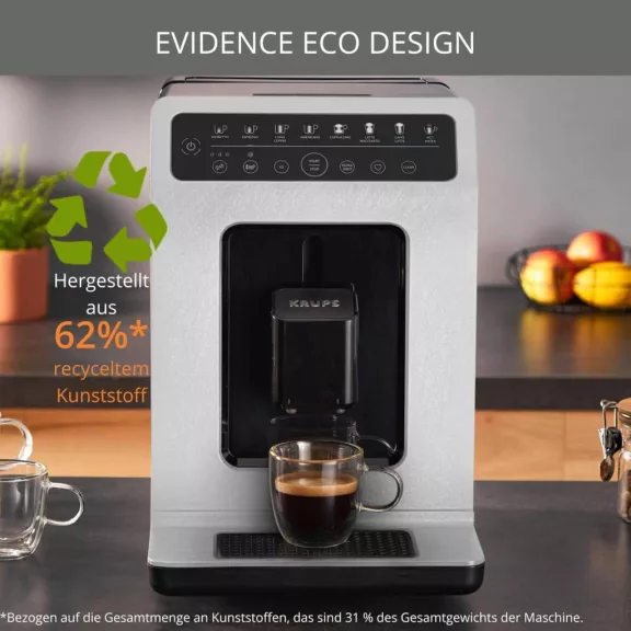 Krups Evidence ECOdesign EA897A Automata Kávéfőző, 1450 W, 2,3 L, Tejcső, Tejhabosító, 8 Italprogram, Memo Funkció, Újrahasznosított Műanyag, Érintőkijelző, Matt Fém/Műanyag Krups Evidence ECOdesign EA897A Automata Kávéfőző, 1450 W, 2,3 L, Tejcső, Tejhabosító, 8 Italprogram, Memo Funkció, Újrahasznosított Műanyag, Érintőkijelző, Matt Fém/Műanyag