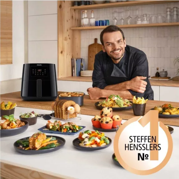 Philips Essential Airfryer XL HD9270/90 Forrólevegős Sütő, 2000 W, 6,2 L, 1,2 kg Kosár, Rapid Air Technológia, Érintőkijelző, Hőmérséklet Szabályzás, Fekete Philips Essential Airfryer XL HD9270/90 Forrólevegős Sütő, 2000 W, 6,2 L, 1,2 kg Kosár, Rapid Air Technológia, Érintőkijelző, Hőmérséklet Szabályzás, Fekete