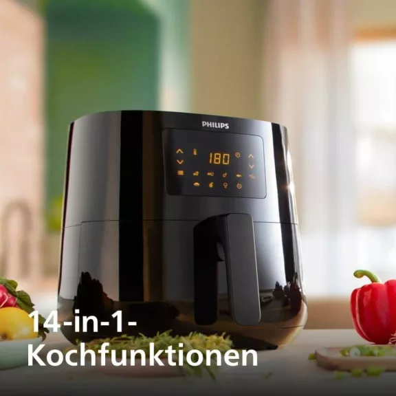 Philips Essential Airfryer XL HD9270/90 Forrólevegős Sütő, 2000 W, 6,2 L, 1,2 kg Kosár, Rapid Air Technológia, Érintőkijelző, Hőmérséklet Szabályzás, Fekete Philips Essential Airfryer XL HD9270/90 Forrólevegős Sütő, 2000 W, 6,2 L, 1,2 kg Kosár, Rapid Air Technológia, Érintőkijelző, Hőmérséklet Szabályzás, Fekete