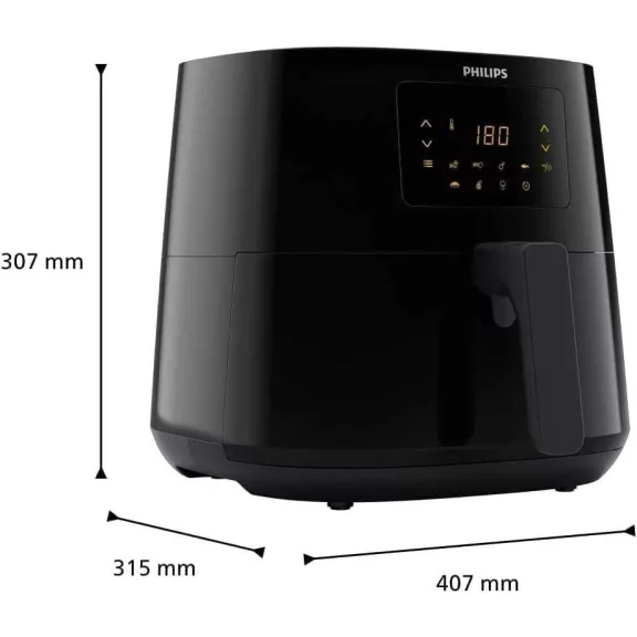 Philips Essential Airfryer XL HD9270/90 Forrólevegős Sütő, 2000 W, 6,2 L, 1,2 kg Kosár, Rapid Air Technológia, Érintőkijelző, Hőmérséklet Szabályzás, Fekete Philips Essential Airfryer XL HD9270/90 Forrólevegős Sütő, 2000 W, 6,2 L, 1,2 kg Kosár, Rapid Air Technológia, Érintőkijelző, Hőmérséklet Szabályzás, Fekete