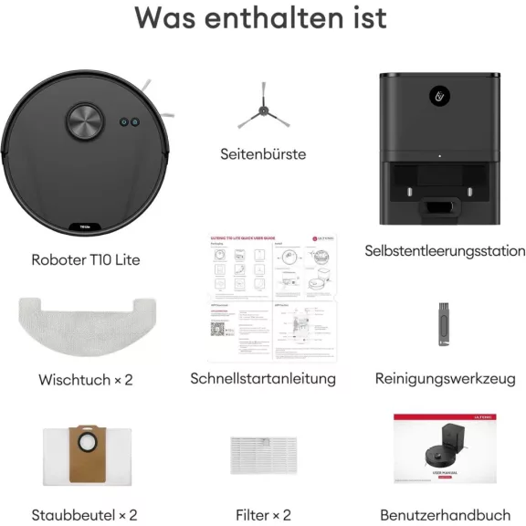 Ultenic T10 Lite Robotporszívó Felmosó Funkcióval, 5000 Pa Szívóerő, LiDAR Navigáció, Automatikus Portartály-ürítés, 180 Perc Üzemidő, Fekete Ultenic T10 Lite Robotporszívó Felmosó Funkcióval, 5000 Pa Szívóerő, LiDAR Navigáció, Automatikus Portartály-ürítés, 180 Perc Üzemidő, Fekete