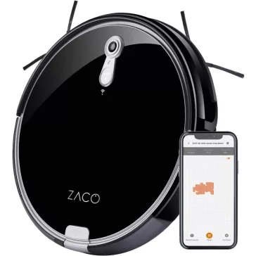   ZACO A8s Robotporszívó, 2 Az 1-ben Porszívózás És Felmosás, 0.3 L Portartály, 0.3 L Víz­tartály, App És Alexa Vezérlés, Li-Ion, 14.4 V, Fekete