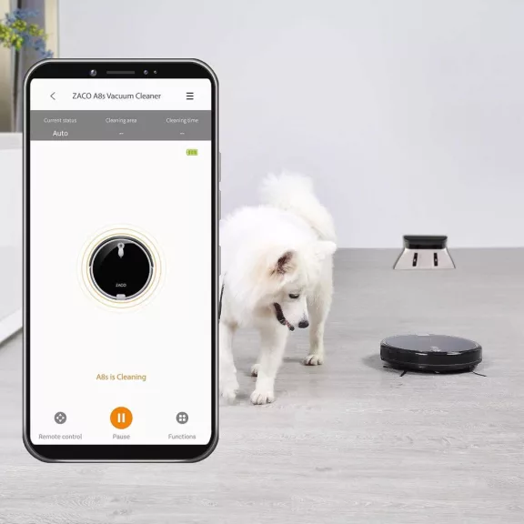 ZACO A8s Robotporszívó, 2 Az 1-ben Porszívózás És Felmosás, 0.3 L Portartály, 0.3 L Víz­tartály, App És Alexa Vezérlés, Li-Ion, 14.4 V, Fekete