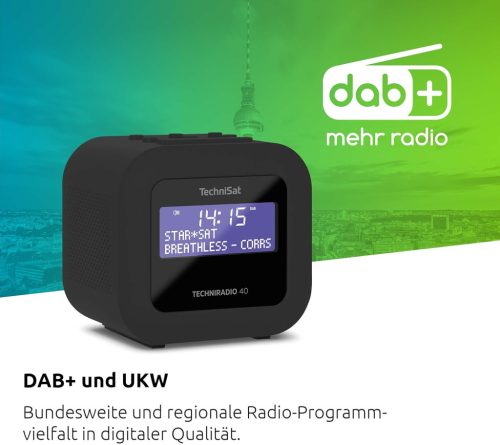 TechniSat Techniradio 40 DAB+ Digitális Rádió és Ébresztőóra, USB Töltési Funkcióval, LCD Kijelző, Szundi Funkció, Fekete