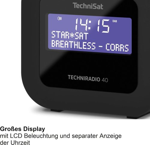 TechniSat Techniradio 40 DAB+ Digitális Rádió és Ébresztőóra, USB Töltési Funkcióval, LCD Kijelző, Szundi Funkció, Fekete