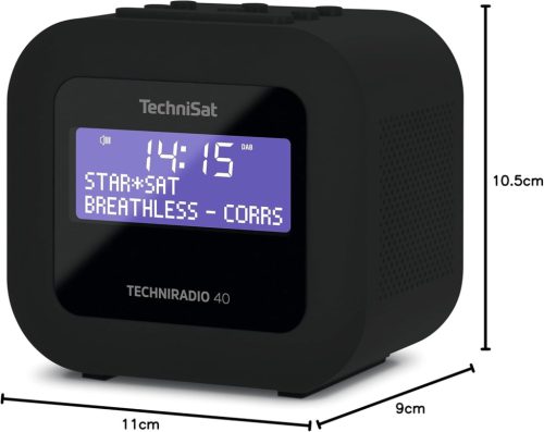 TechniSat Techniradio 40 DAB+ Digitális Rádió és Ébresztőóra, USB Töltési Funkcióval, LCD Kijelző, Szundi Funkció, Fekete