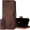Surazo Leather Wallet Tok Apple iPhone 14 Pro, Crazy Horse Valódi Bőr, Szilikon Belső, RFID Védelem, Mágneses Zár, Állvány, Barna Mancsminta