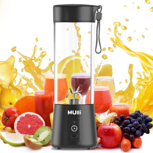 Mulli Hordozható 15oz Mini Turmixgép - Fekete, USB-C, 150W, Rozsdamentes Acél Pengék