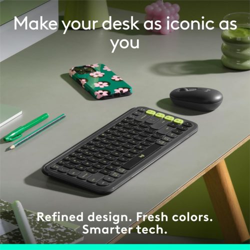 Logitech POP ICON Keys Vezeték nélküli Bluetooth Billentyűzet, Kényelmes Gépelés, Programozható Gombok, Graphite és Zöld