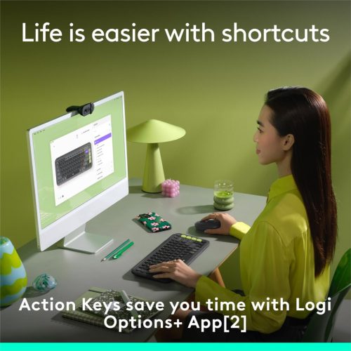 Logitech POP ICON Keys Vezeték nélküli Bluetooth Billentyűzet, Kényelmes Gépelés, Programozható Gombok, Graphite és Zöld