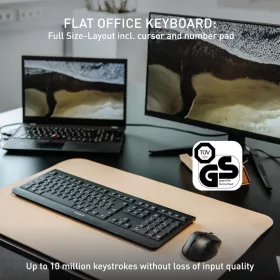  CHERRY KW 3000 Vezeték Nélküli Billentyűzet, Teljes Méret, Numerikus Pad, 2,4 GHz RF, USB-A Nano Vevő, Csendes Billentyűk, UK QWERTY, Fekete