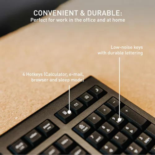 CHERRY KW 3000 Vezeték Nélküli Billentyűzet, Teljes Méret, Numerikus Pad, 2,4 GHz RF, USB-A Nano Vevő, Csendes Billentyűk, UK QWERTY, Fekete