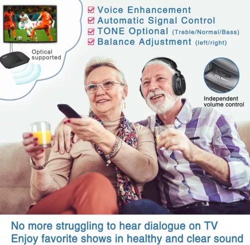 SIMOLIO SM-825D Pro Vezeték Nélküli TV Fejhallgató Időseknek és Hallássérülteknek, 2.4GHz, 30m Hatótáv