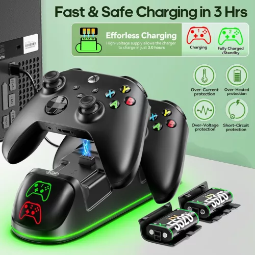 OIVO Xbox Controller Töltő Állomás 2 x 5520 mAh Akkumulátorral és RGB Módokkal
