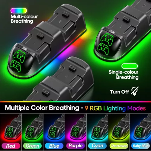 OIVO Xbox Controller Töltő Állomás 2 x 5520 mAh Akkumulátorral és RGB Módokkal