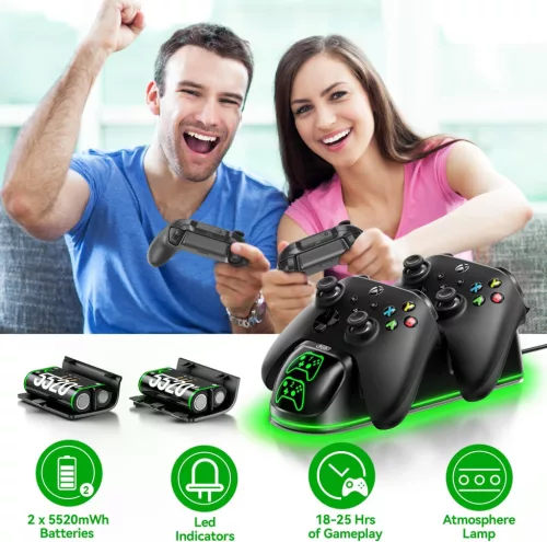 OIVO Xbox Controller Töltő Állomás 2 x 5520 mAh Akkumulátorral és RGB Módokkal