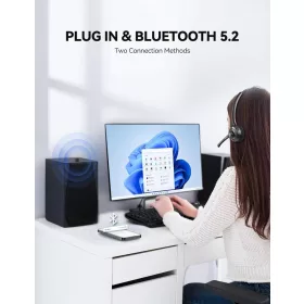   TECKNET TK-HS004 Bluetooth Headset, On Ear, Bluetooth 5.2, USB Dongle, Vezeték Nélküli, Zajszűrő Mikrofon, 330° Forgatható Kar, Fekete