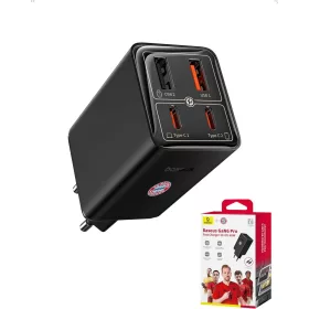   Baseus GaN6 USB C Hálózati Töltő, FC BAYERN, 65 W, 2x USB C, 2x USB A, PD 3.0, QC 4.0+, PPS, SCP, AFC, 5 V 2.4 A, Több Eszköz Töltés, Fekete