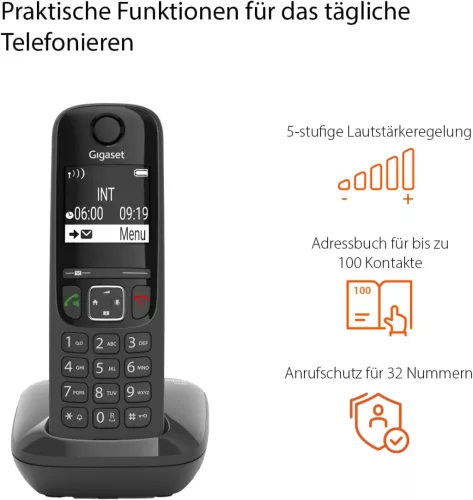 Gigaset AS690 vezeték nélküli telefon, nagy kijelző, kihangosító, tiltólista funkcióval