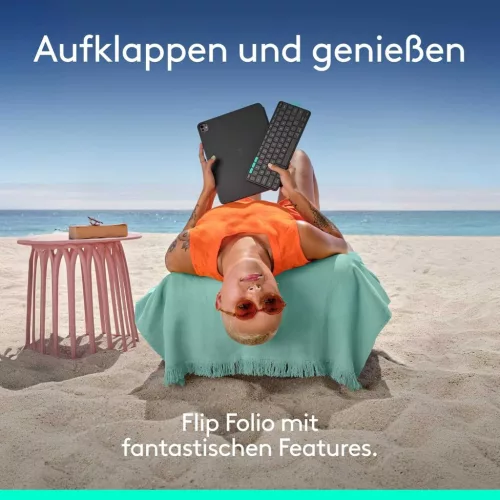Logitech Flip Folio Billentyűzetes Tok 13 Hüvelykes iPad Pro M4 M5 És iPad Air M2000 L, Bluetooth, Német QWERTZ, Levehető Billentyűzet, Grafitszürke